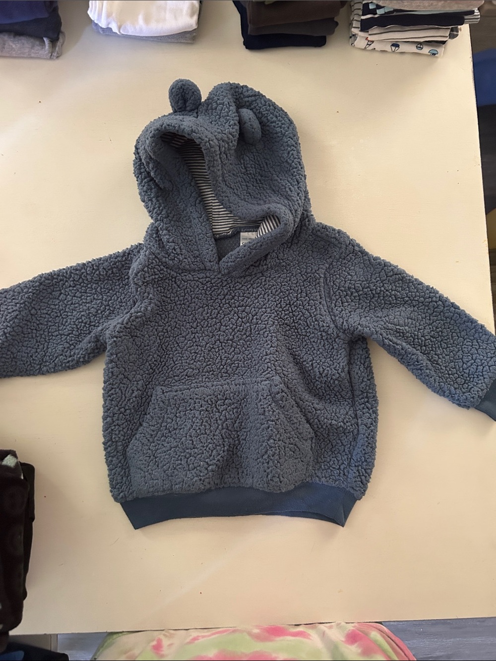 Cozy Sherpa Hoodie with Bear Ears - Blue